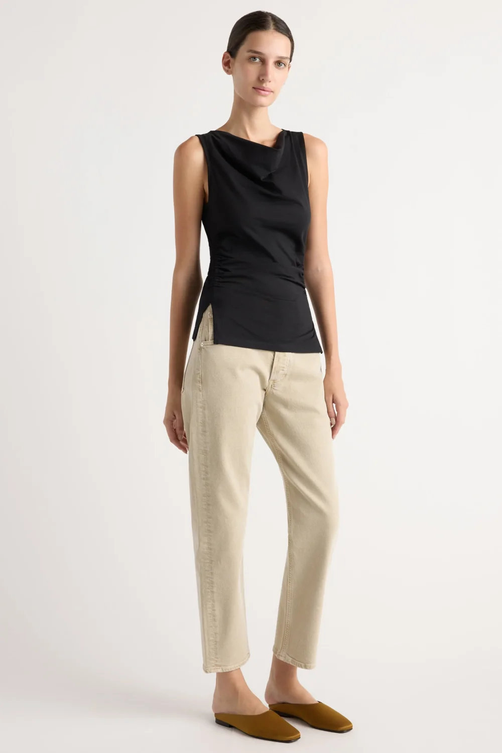 Josie Shirred-Side Cowl-Neck Tee - 3