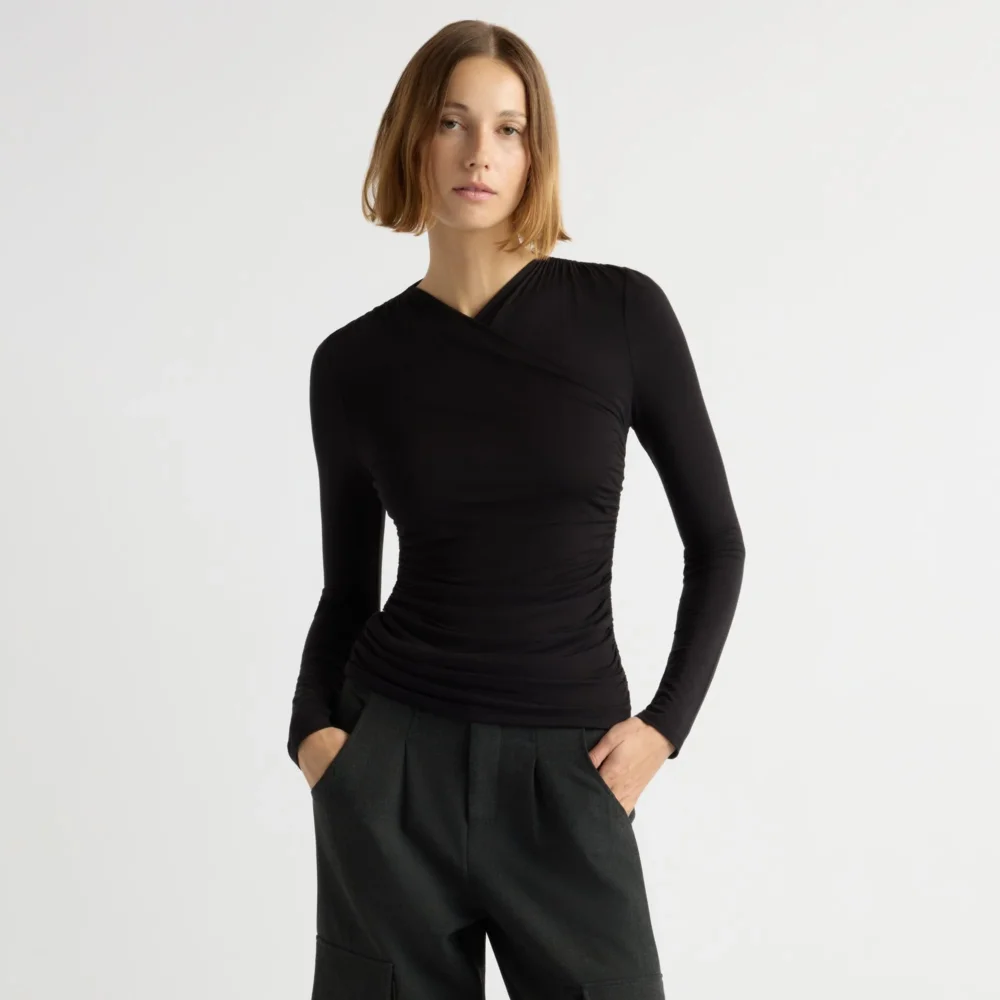Lilou Wrap-Neck Long-Sleeve Tee