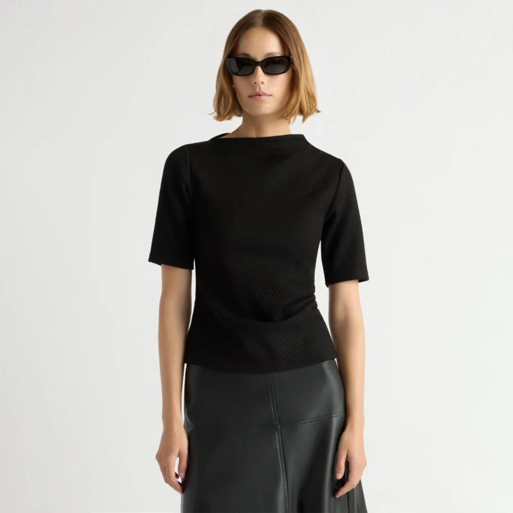 Pauline Ribbed Asymmetric-Neck Top