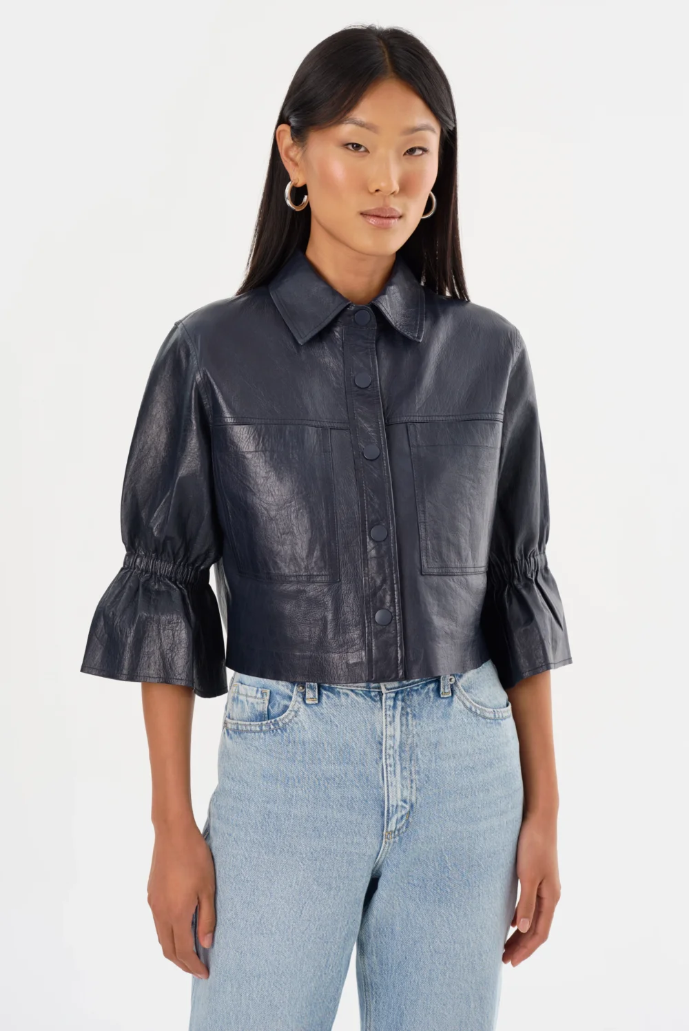 CAROLINA | Ruffle Sleeve Leather Jacket