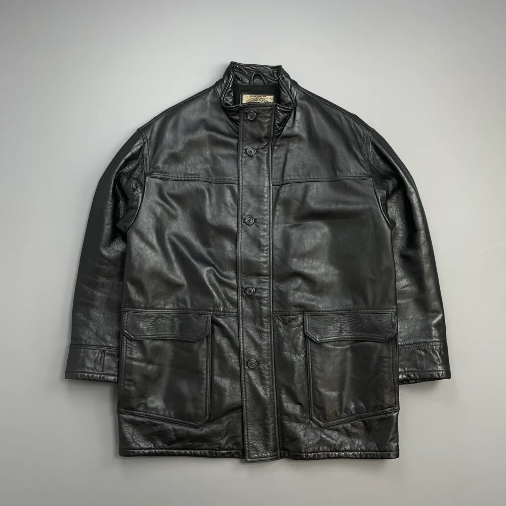 Armani Jeans Black 90s Premium Leather Overcoat