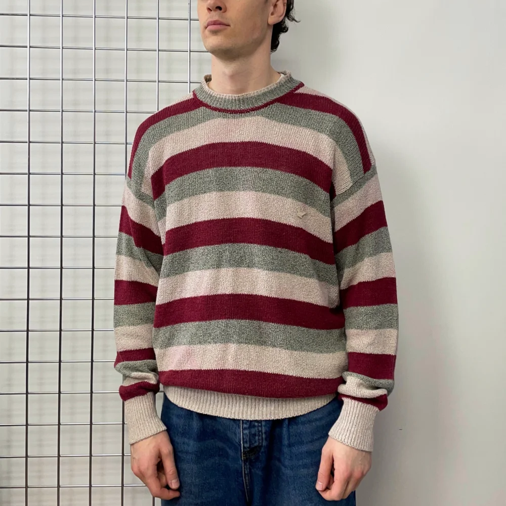 Emporio Armani Red, Grey & White 80s Knit Jumper - 2