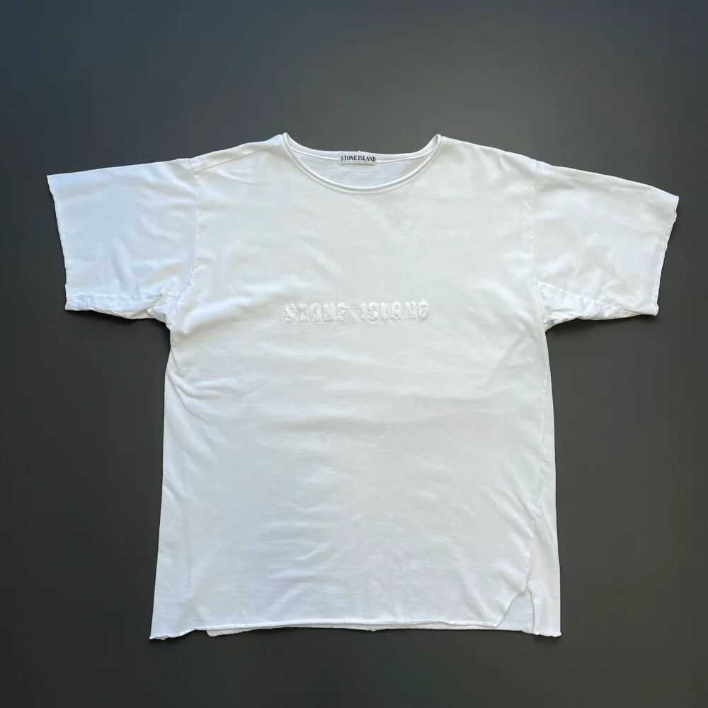 Stone Island White 90s Graphic Stitch Spellout Tee