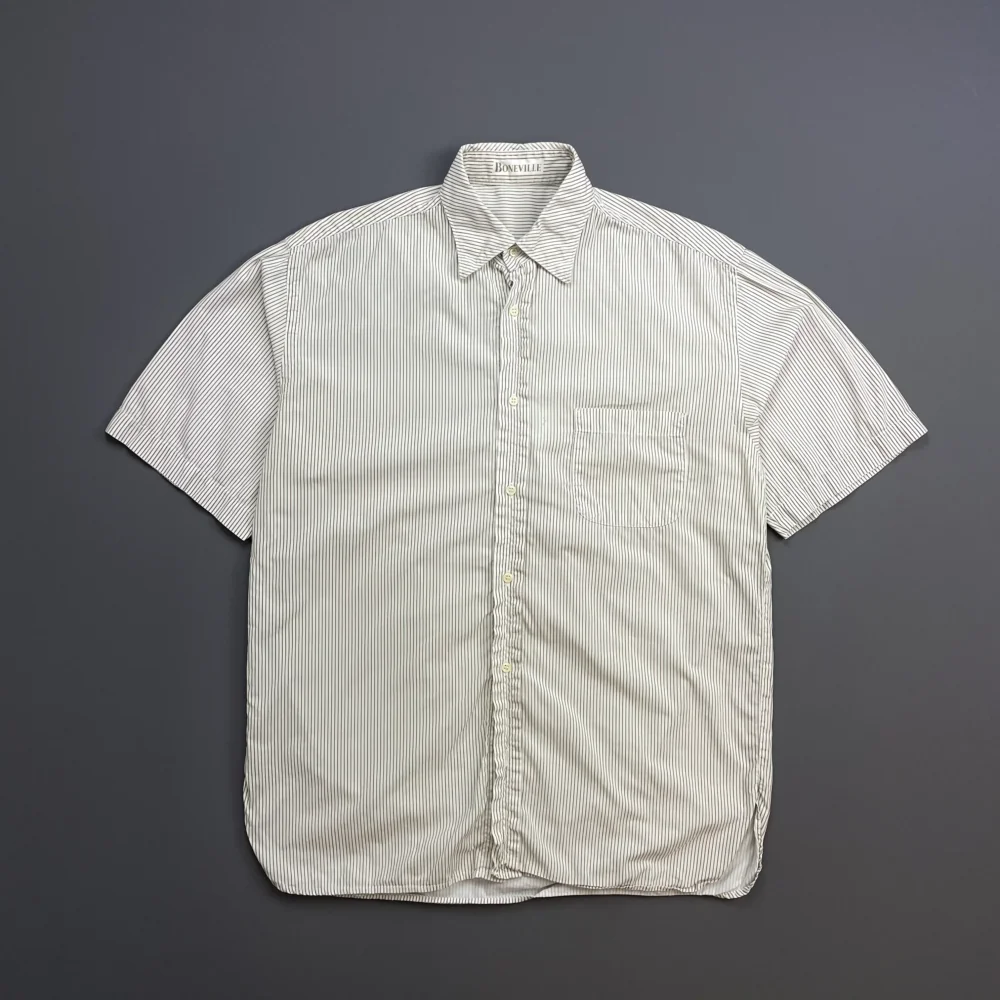 Boneville Brown & Cream 80s Pin Stripe Short Sleeve Pocket Shirt