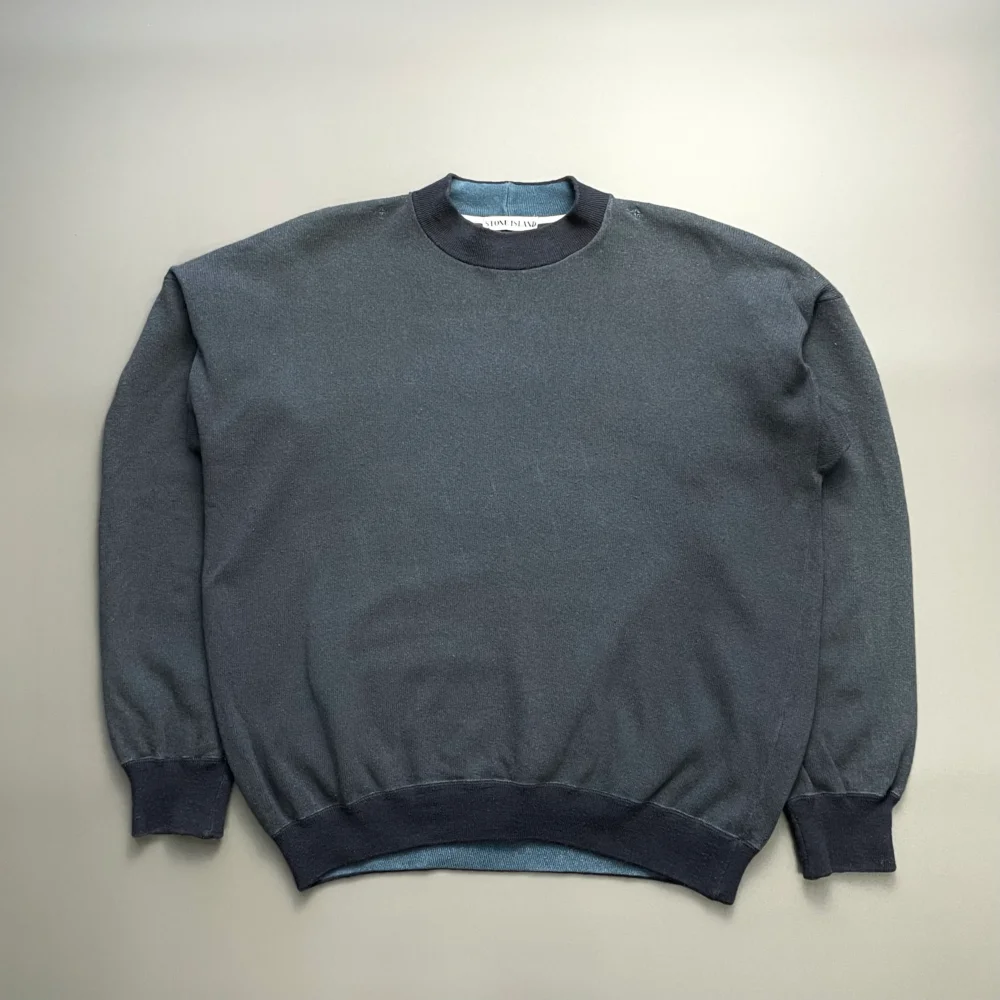 Stone Island Blue 80s Two-Tone Wool Blend Embroidered Jumper