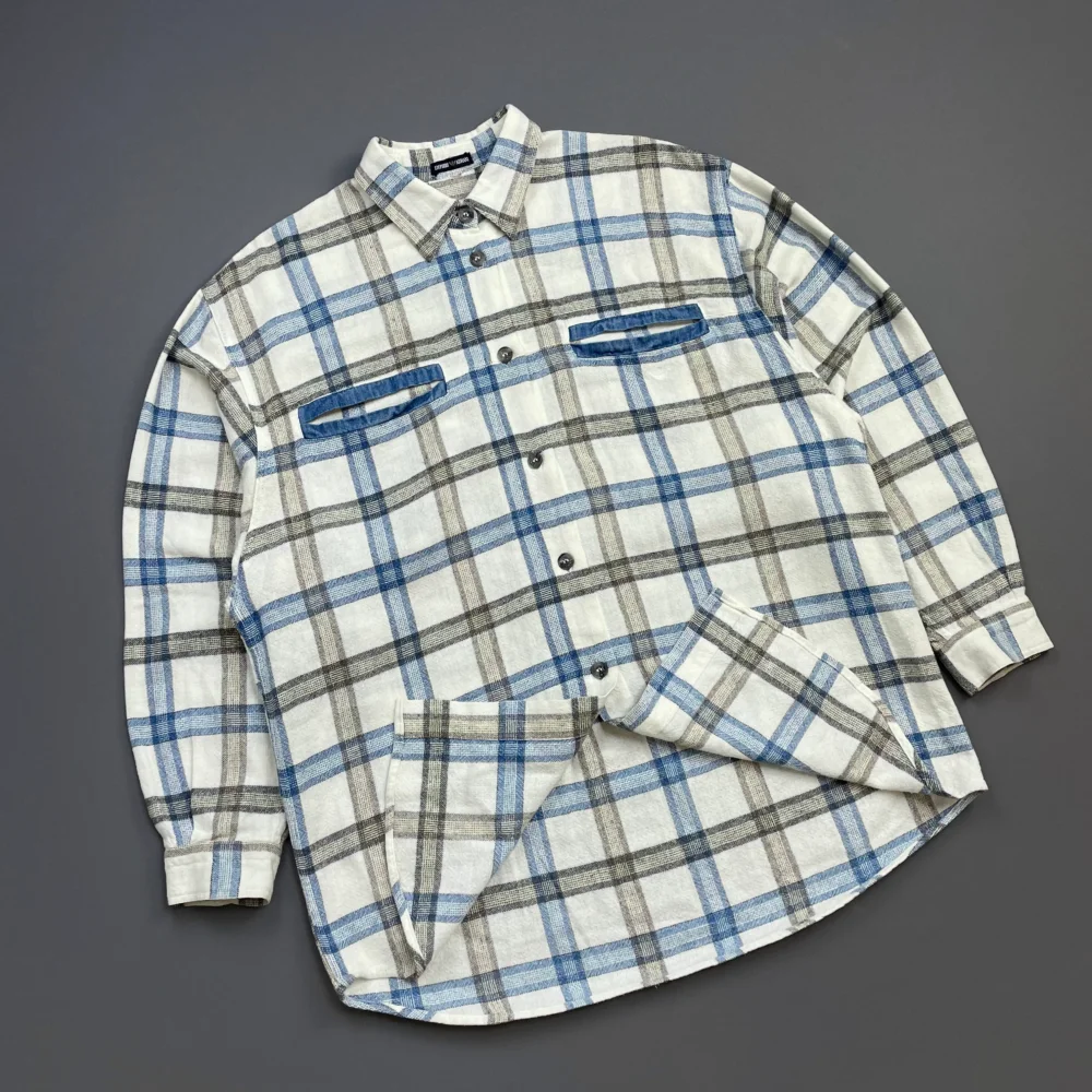 Emporio Armani White, Blue & Brown 80s Check Pocket Shirt - 3