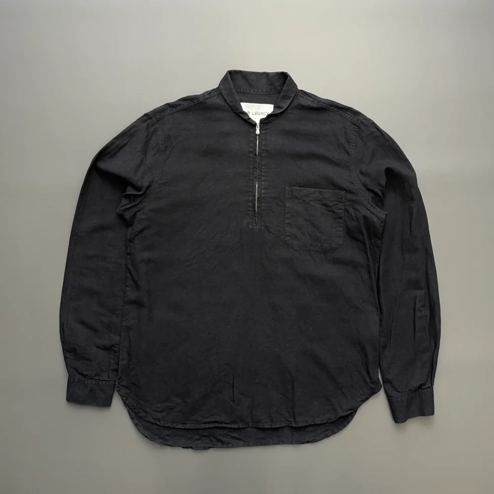Our Legacy Black Linen Blend Shawl Half Zip Shirt