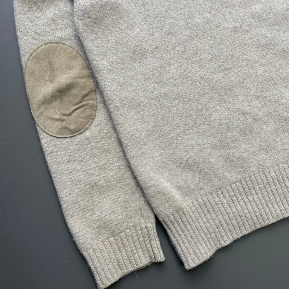 Prada Sport Grey Beige 00s Wool Knit Leather Patch Crewneck Jumper - 4
