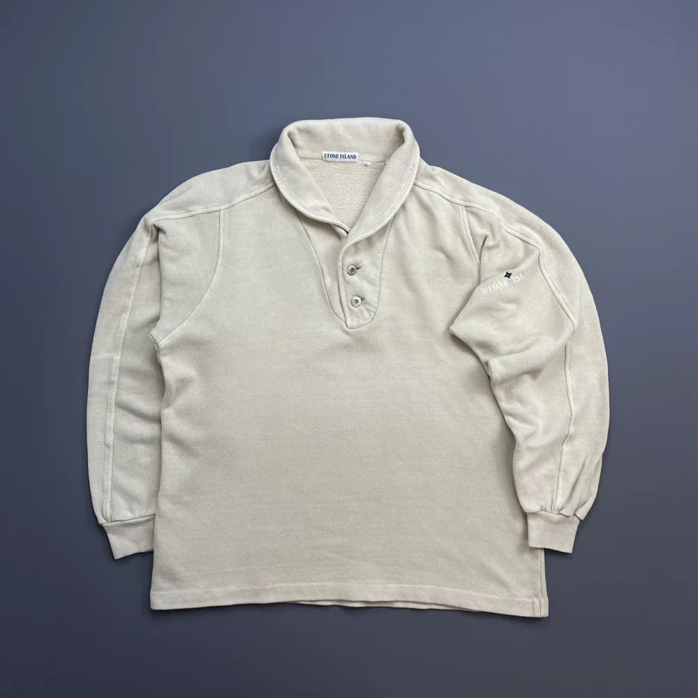 Stone Island Beige 80s Silver Button Collared Spellout Jumper