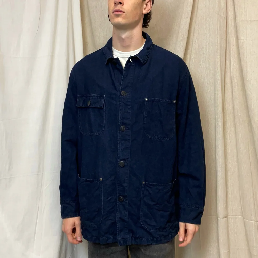 Armani Jeans Navy 90s Linen & Cotton Chore Jacket - 2