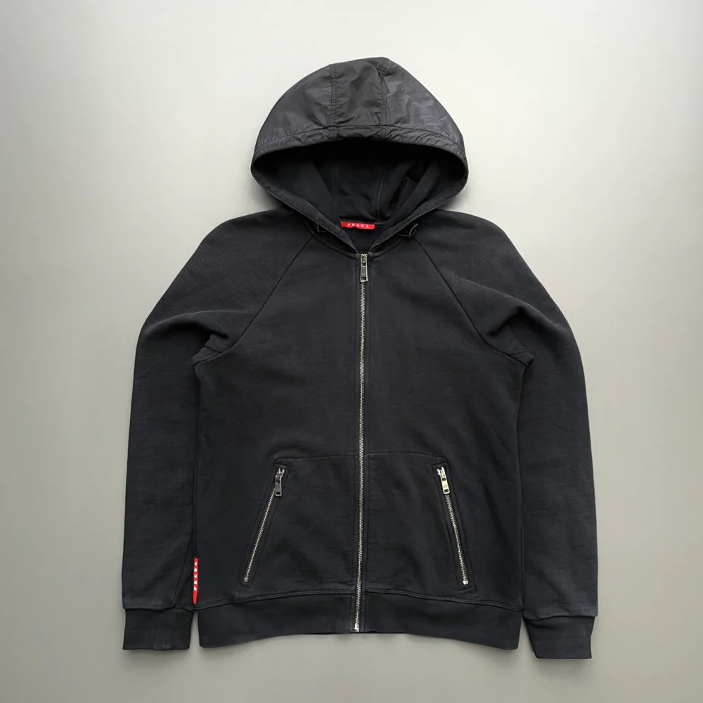 Prada Sport Black 2014 Nylon Hood Zip-Through Hoodie