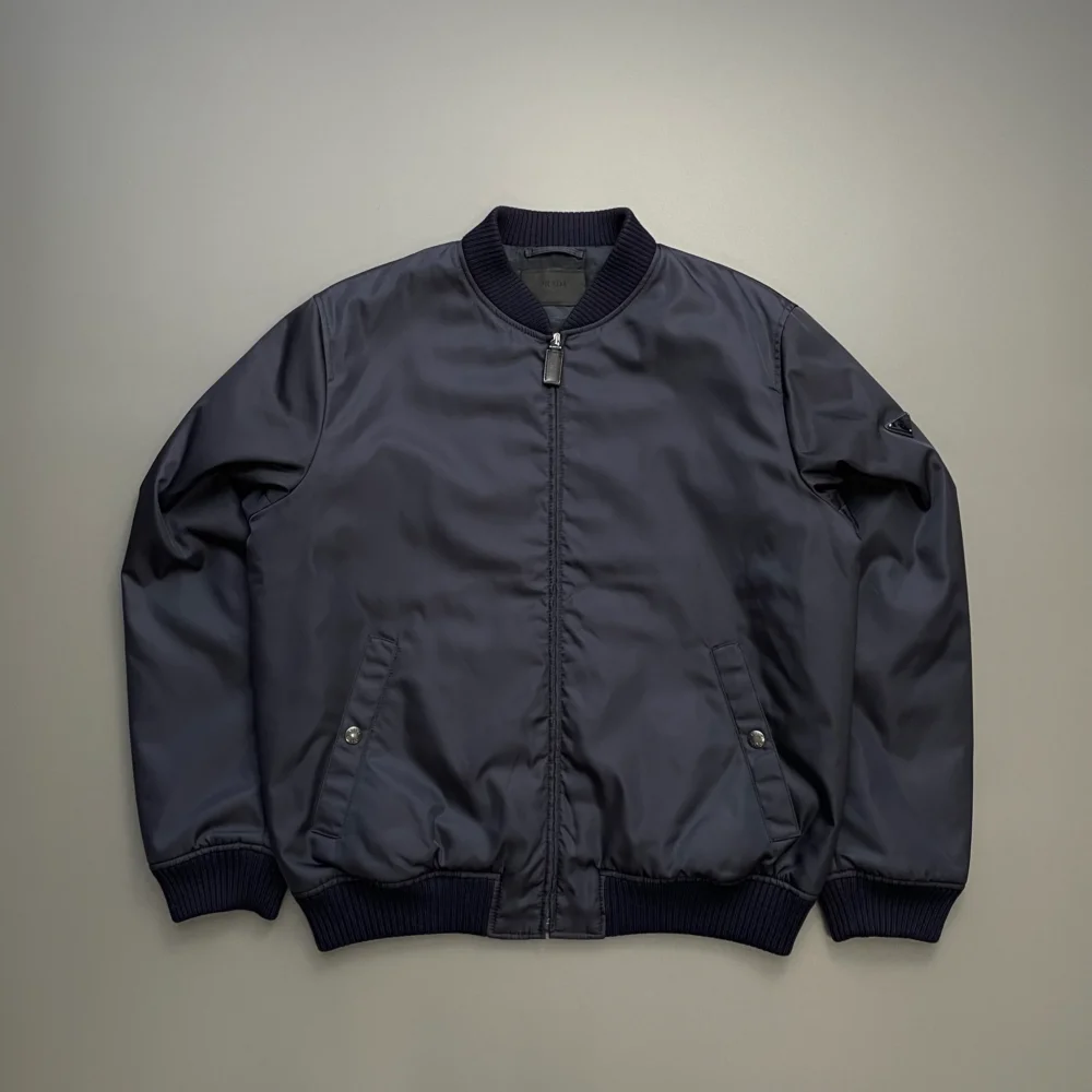 Prada Mainline Navy & Black 2017 Nylon Padded Plaque Bomber Jacket