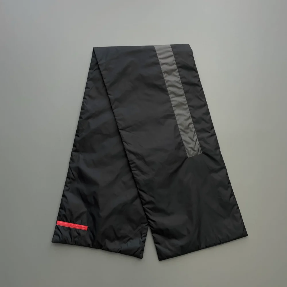 Prada Sport Black & Grey FW99 Nylon Panelled Padded Pocket Scarf