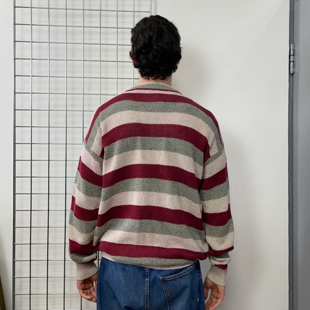 Emporio Armani Red, Grey & White 80s Knit Jumper - 5