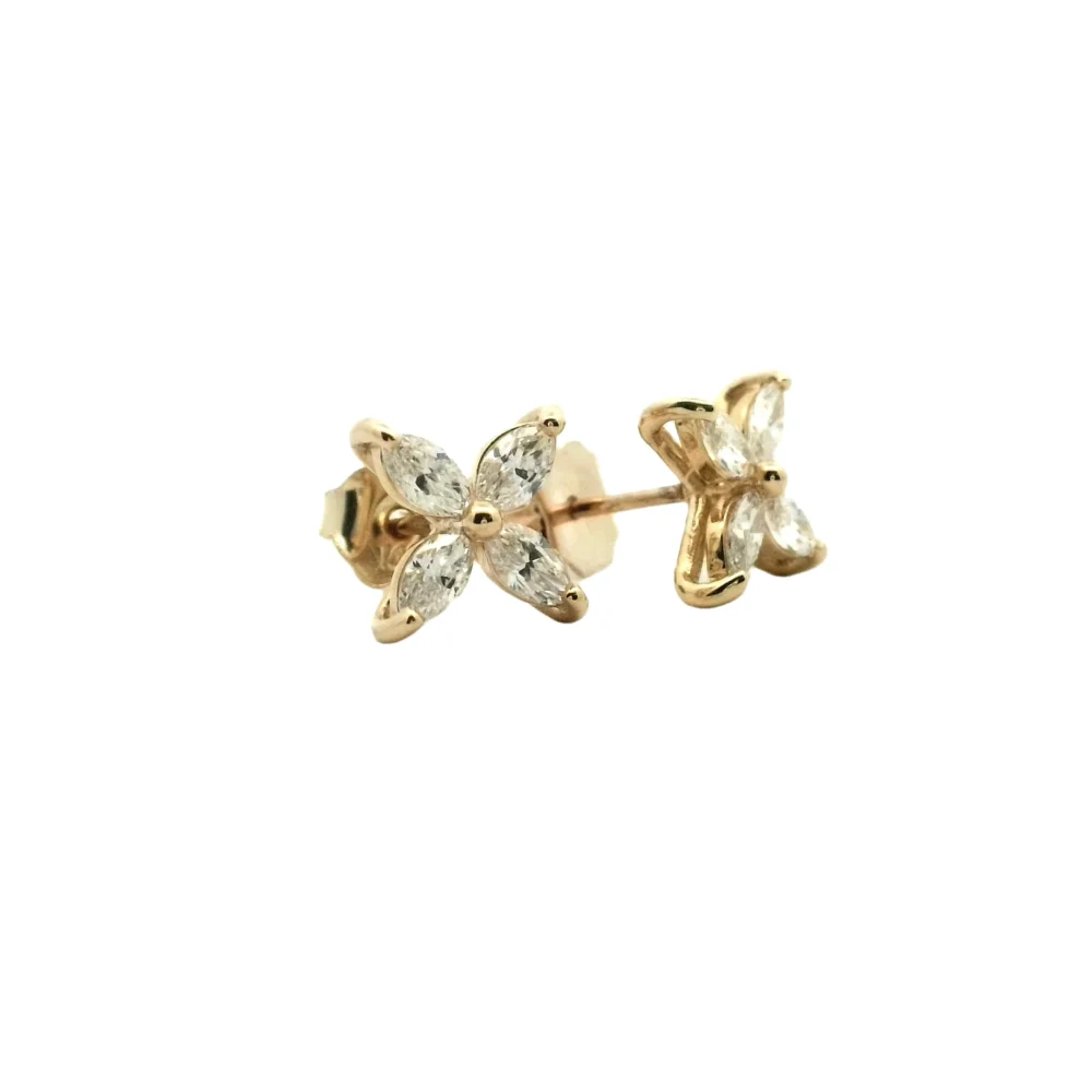 Flower Shape Diamond Stud Earrings - 4
