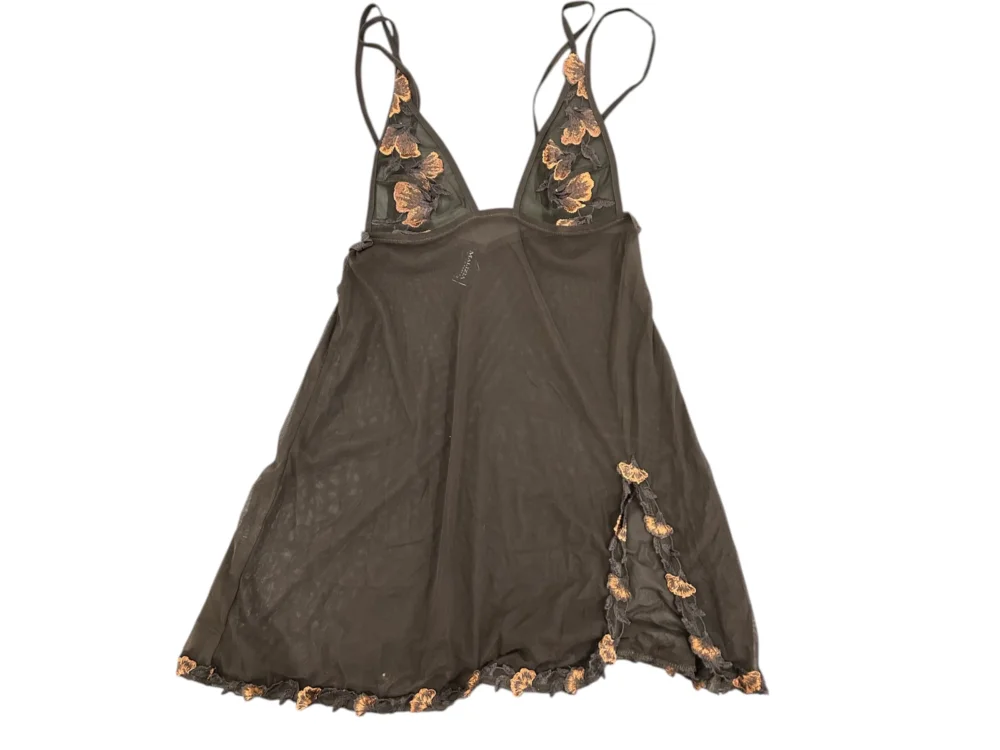 Malizia Brown Embroidered Mesh Top