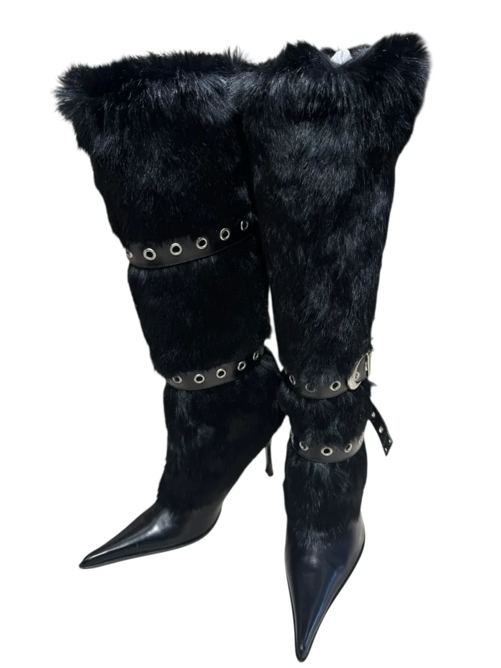 El Dantes Black Rabbit Fur Boots