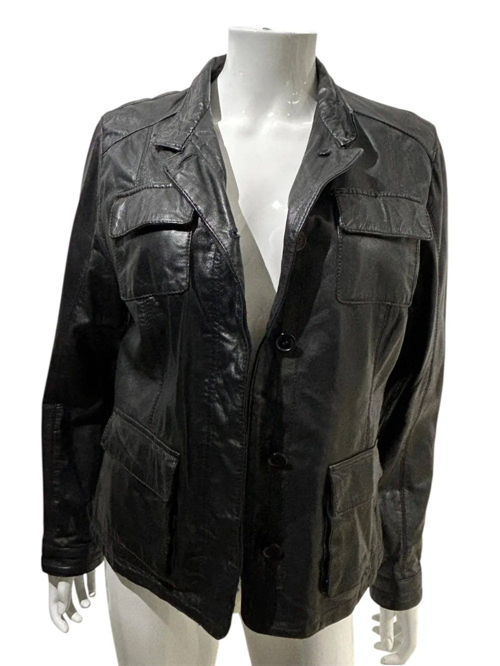 Vintage Italian Black Leather Big Pocket Jacket