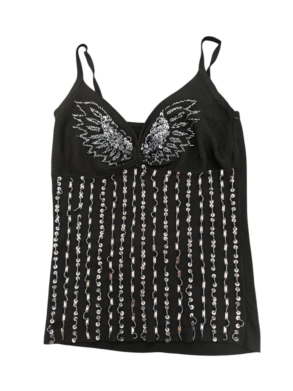 Black Beaded and Rhinestone-Embroidered Top