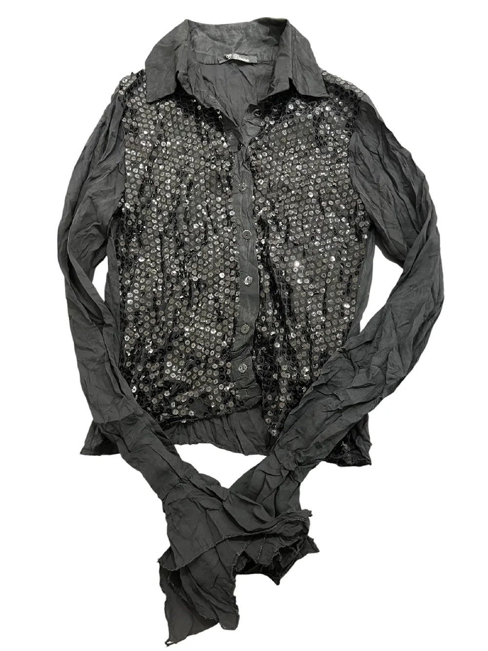 D.Divina Black Sequin Transparent Shirt