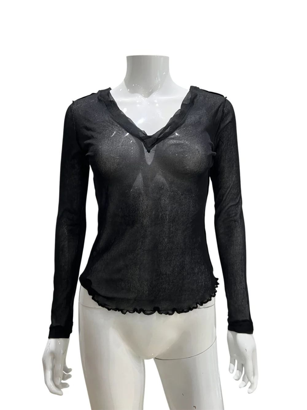 JPG Black Mesh V-neck Long Sleeve