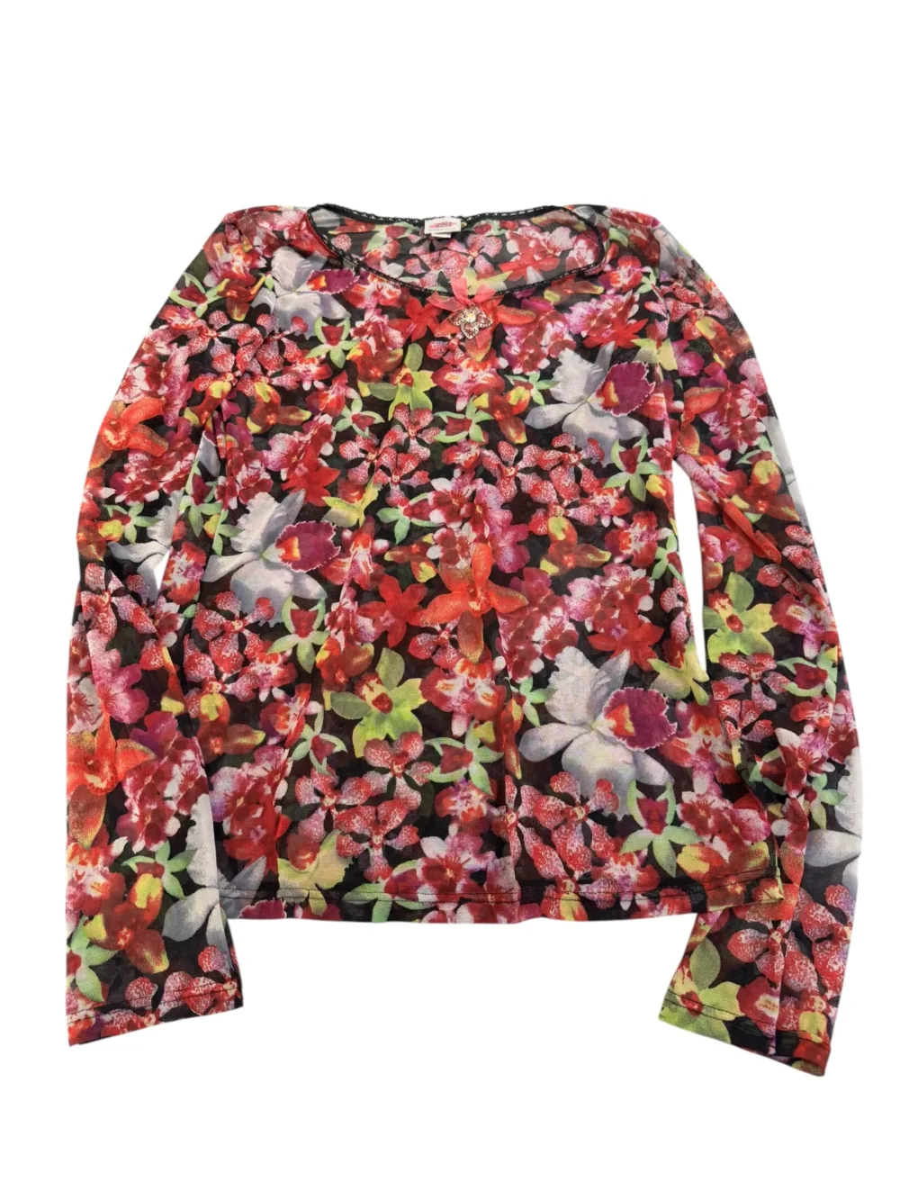 Seduzioni Diamonds Mesh Pink Floral Jewelry Long Sleeve