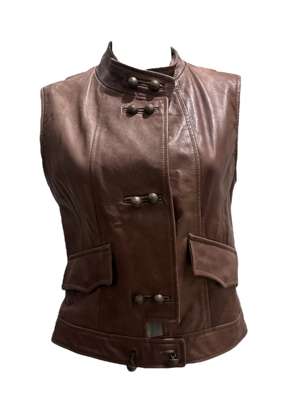 Leather Jacket Sleeveless Double Button