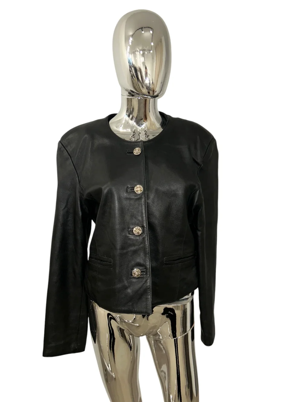 Black Leather Jacket Silver Buttons Apollo
