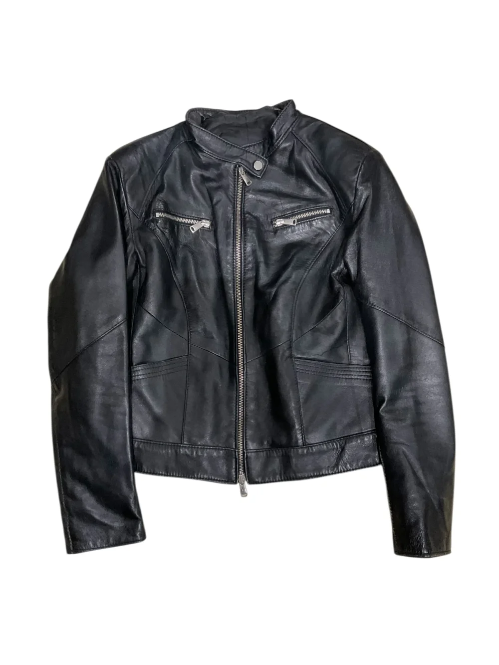Vintage Black Leather Front Pocket Zip Jacket