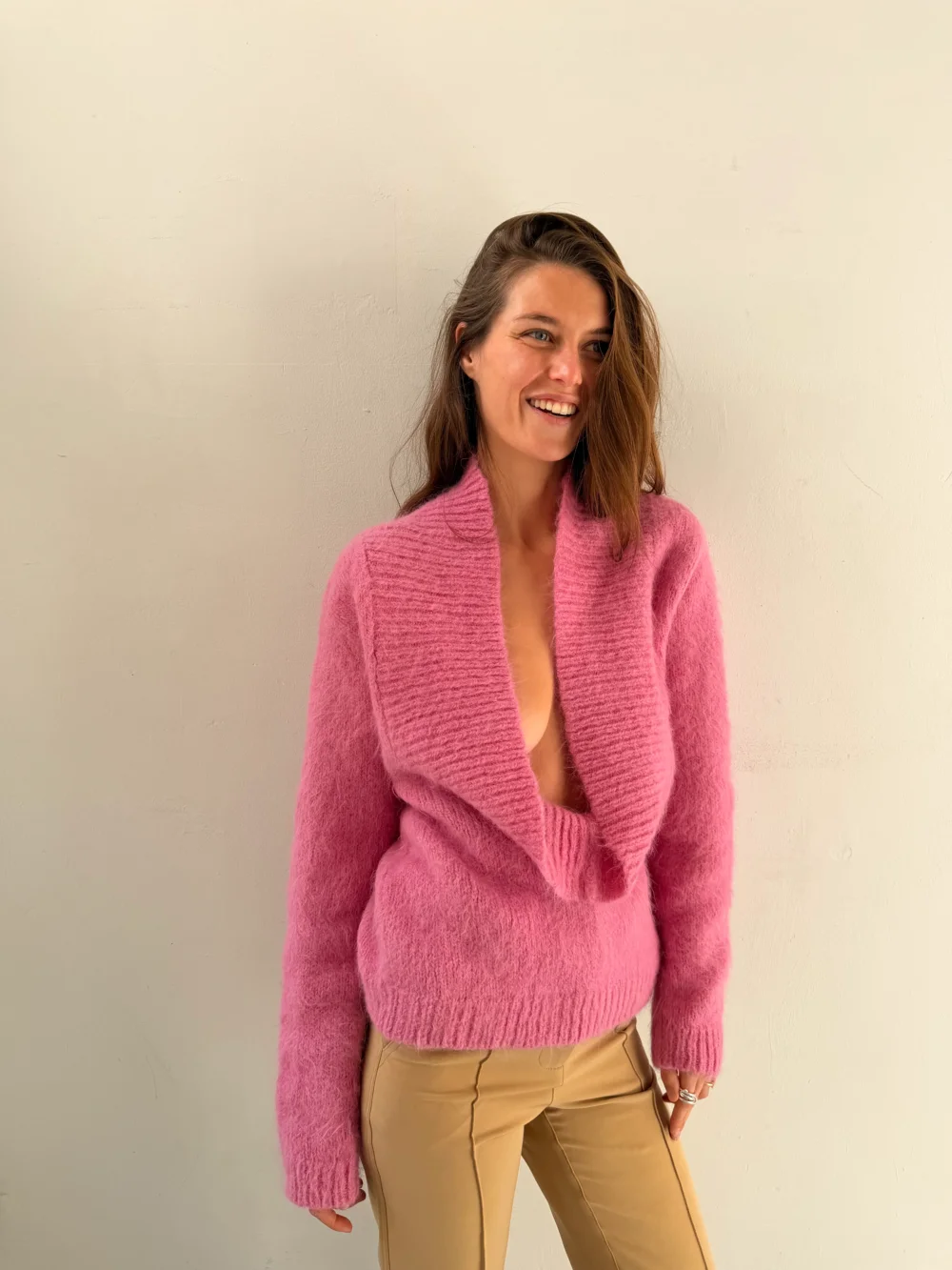 Sonko Reversible Cowl Neck Sweater - Dusty Pink