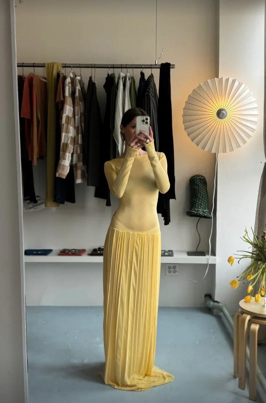 Kingsley Pleated Column Dress - Butter - 2