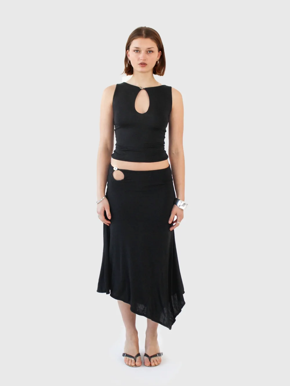 Key Hole Asymmetric Skirt - Black