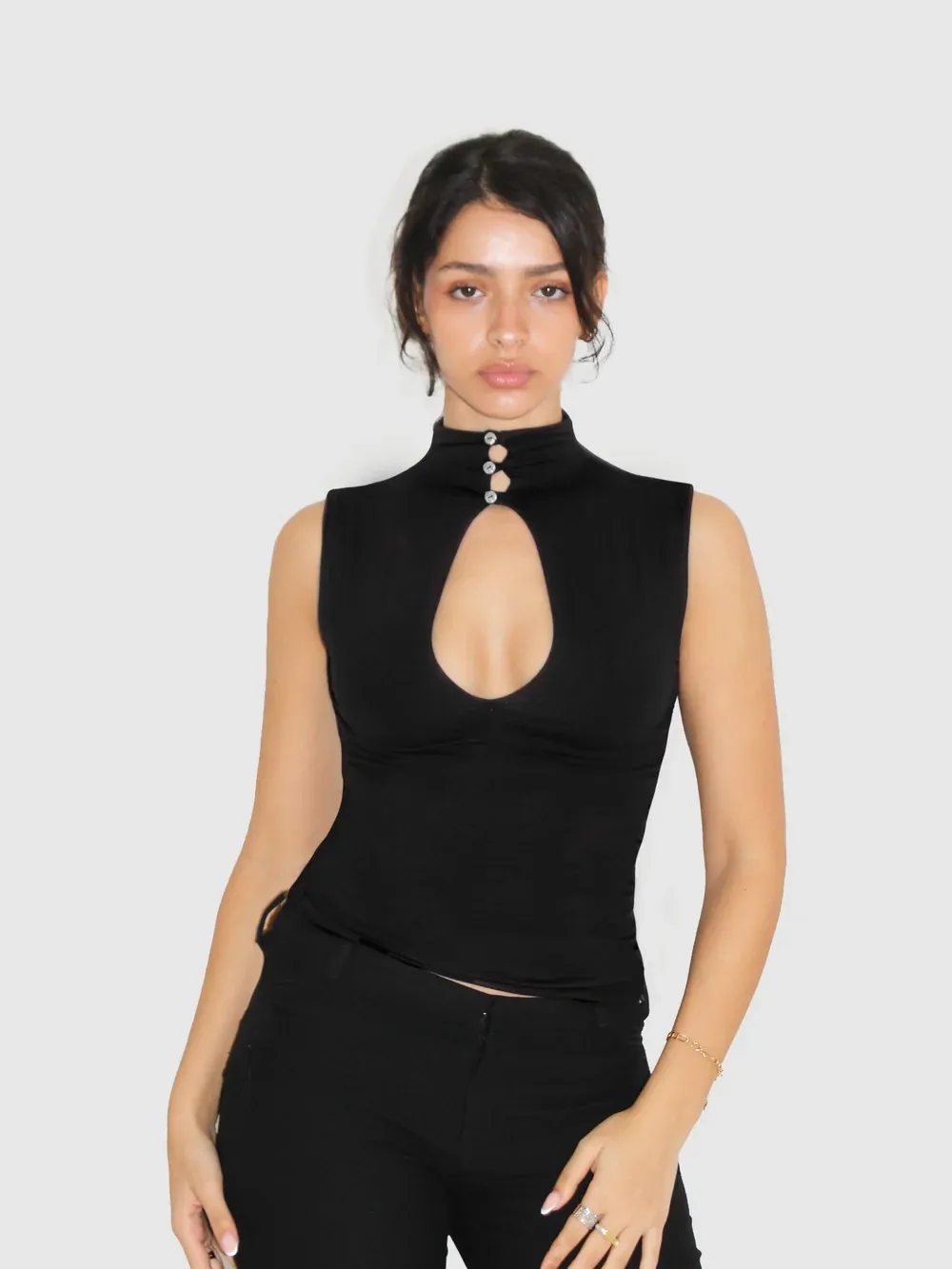 Key Hole High Neck Tank - Black