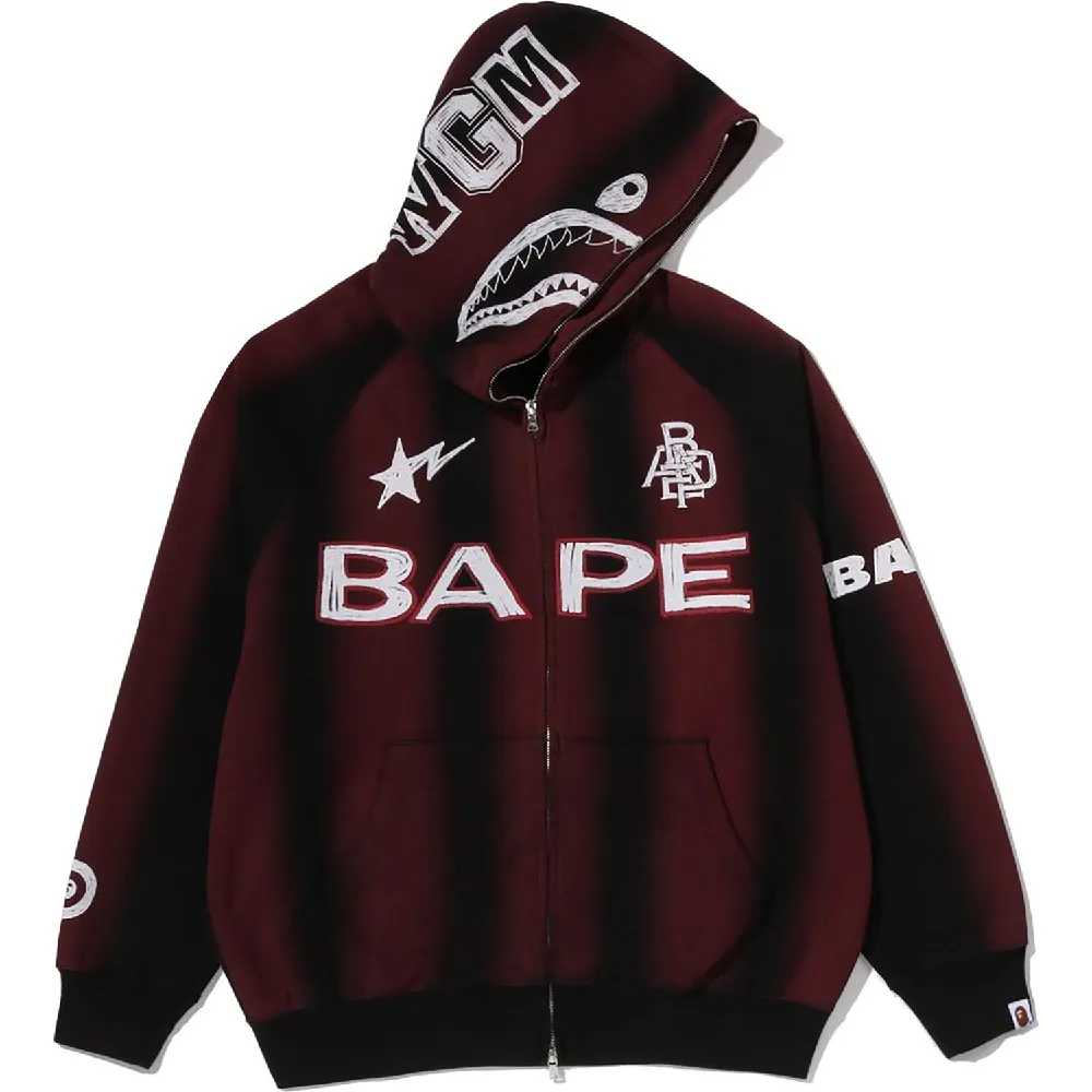 HAND DRAW FOOTBALL SHARK RELAXED FIT FULL ZIP HOODIE MENS