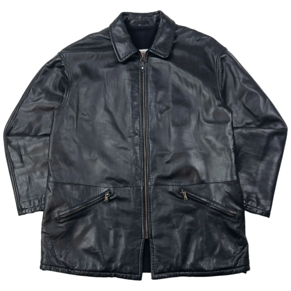 Vintage 90s Giorgio Armani Le Collezioni Zip Up Leather Jacket Size L