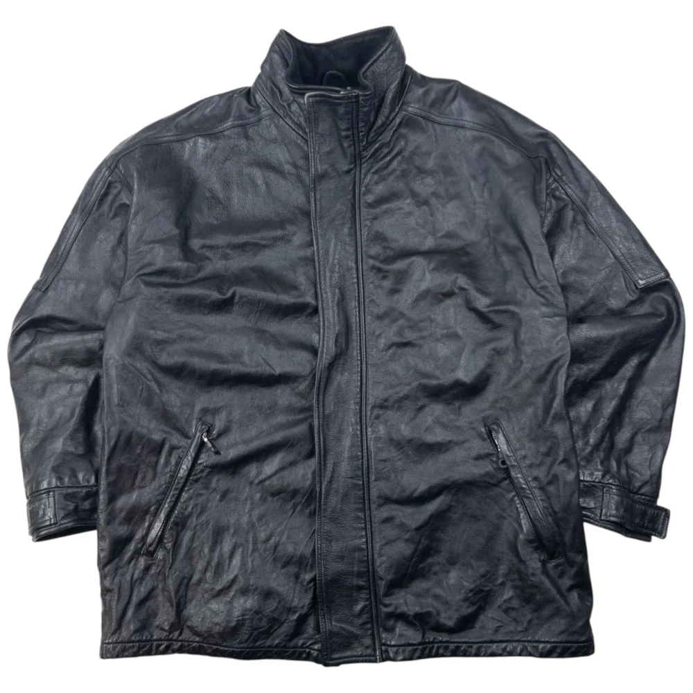 Vintage 80s Armani Jeans Zip Up Leather Jacket Size XL
