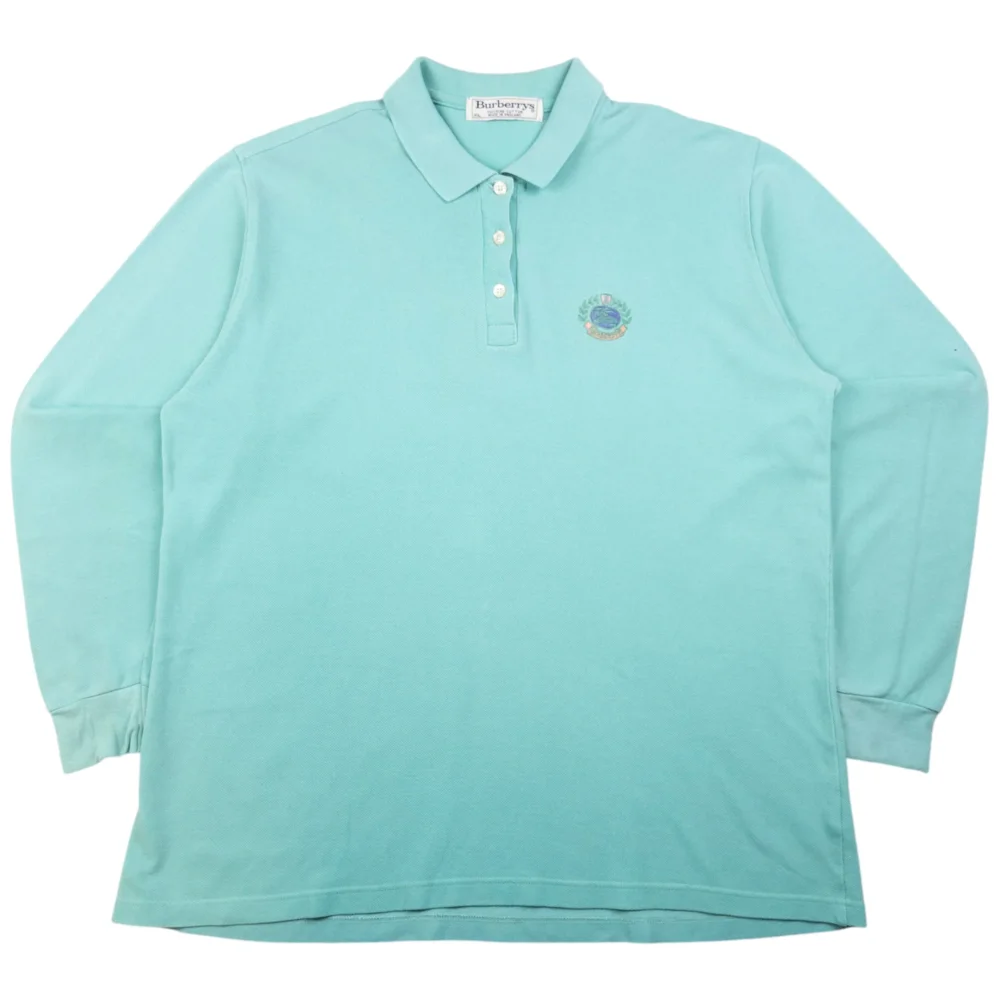 Vintage Burberry Crest Long Sleeve Polo Shirt Size XL
