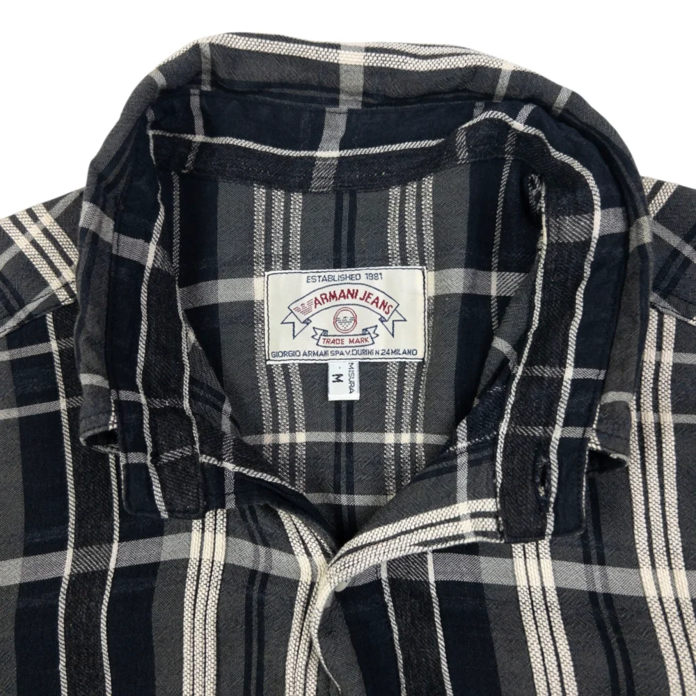 Vintage Armani Jeans Checkered Long Sleeve Button Up Shirt Size M - 3