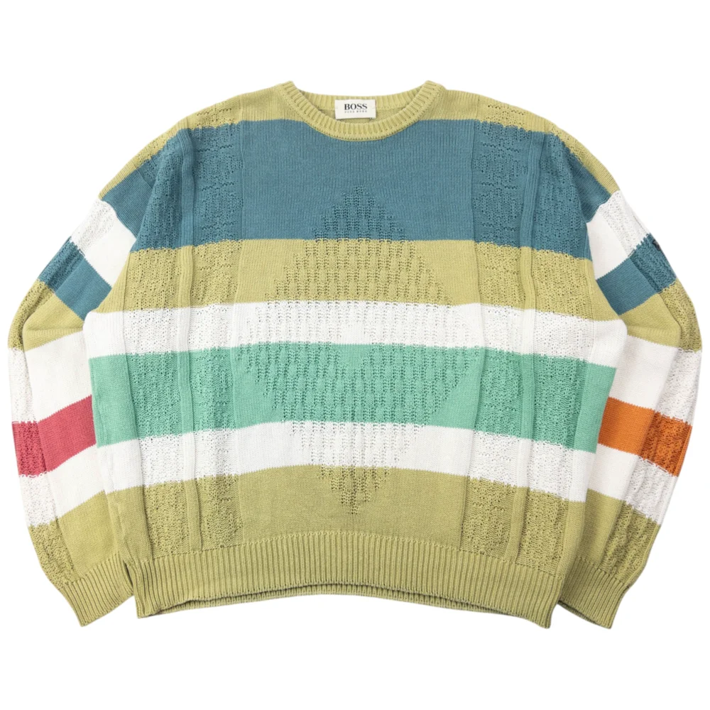 Vintage 90s Hugo Boss Striped Knit Jumper Size XL