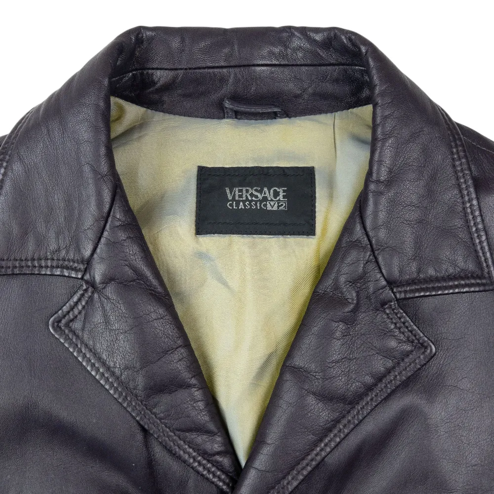 Vintage 2000s Versace Classic V2 Leather Jacket Size XXL - 4