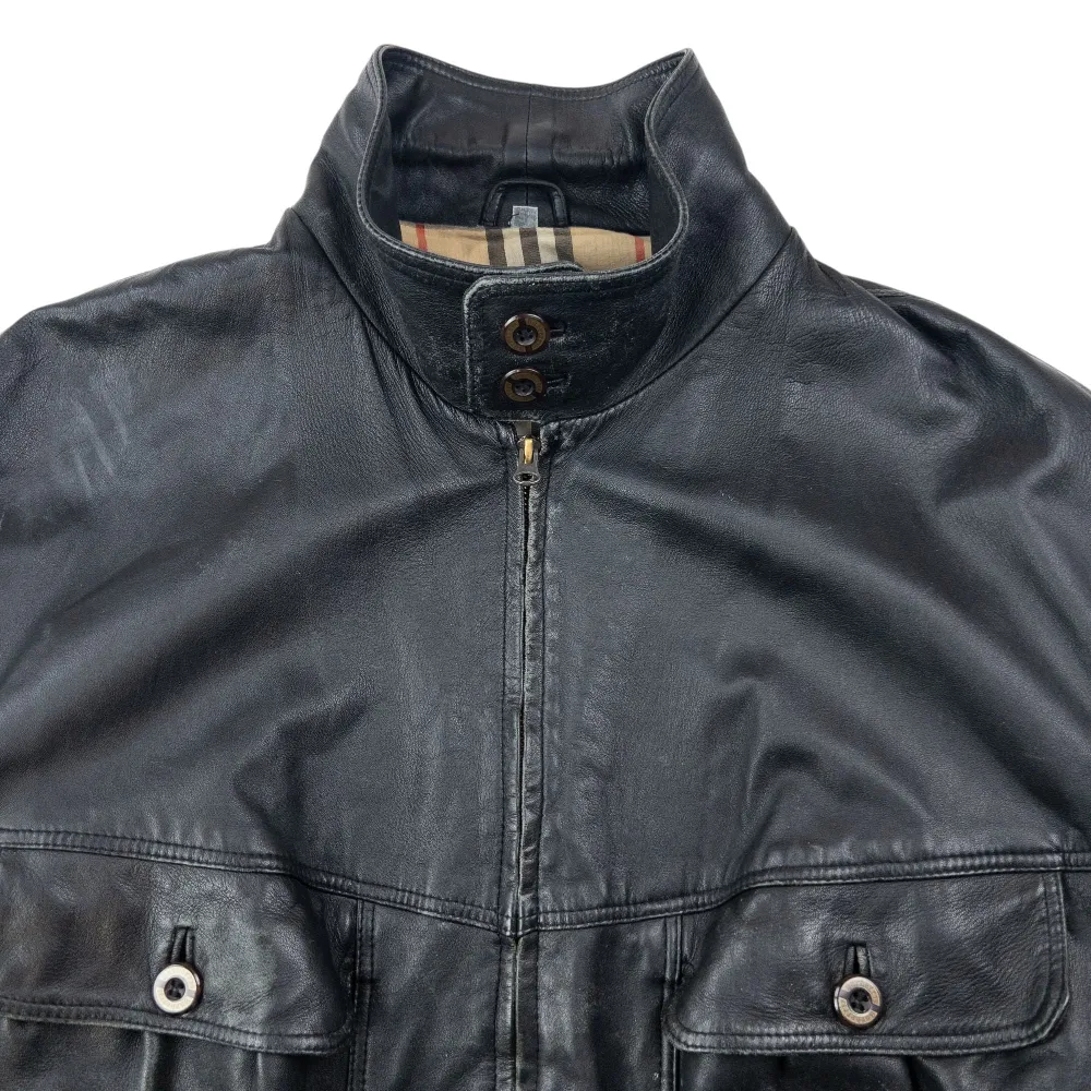 Vintage 2000s Burberry Nova Check Lined Leather Jacket Size L - 4