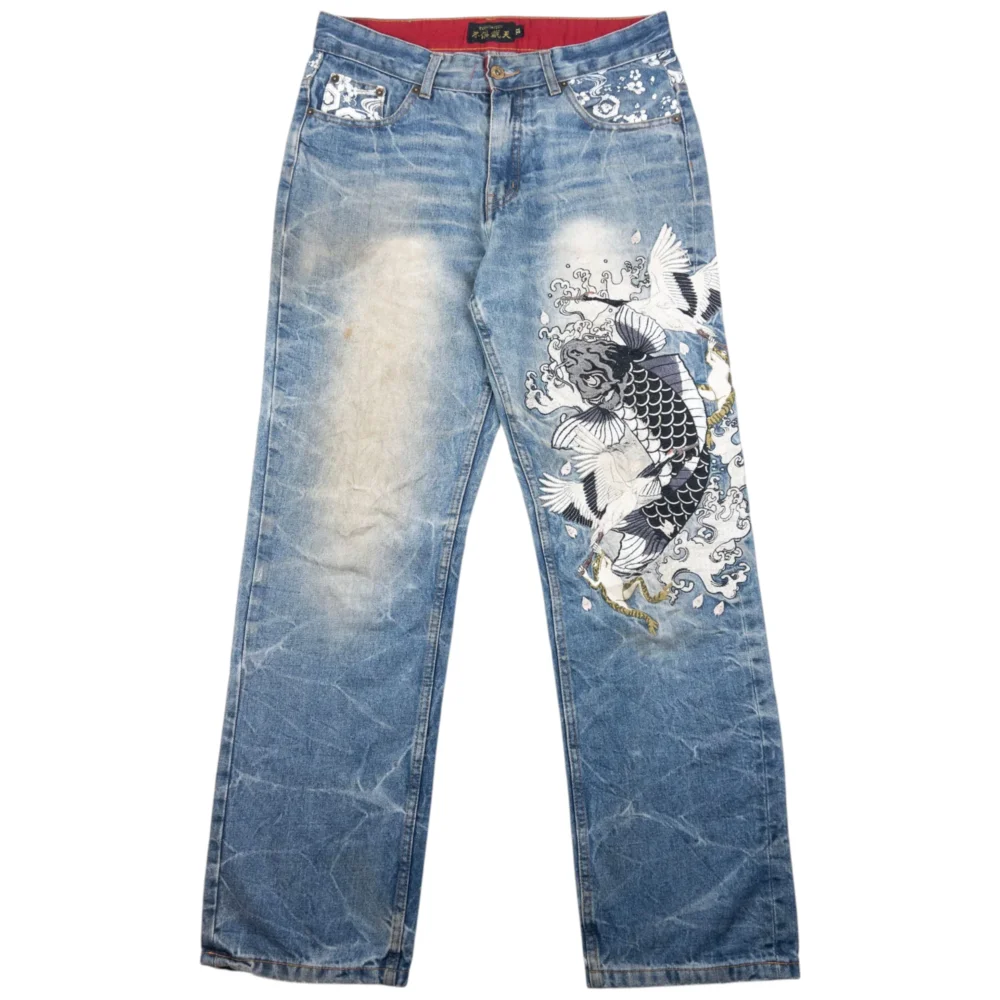 Vintage Fugutaiten Wagara Embroidered Japanese Denim Jeans W31