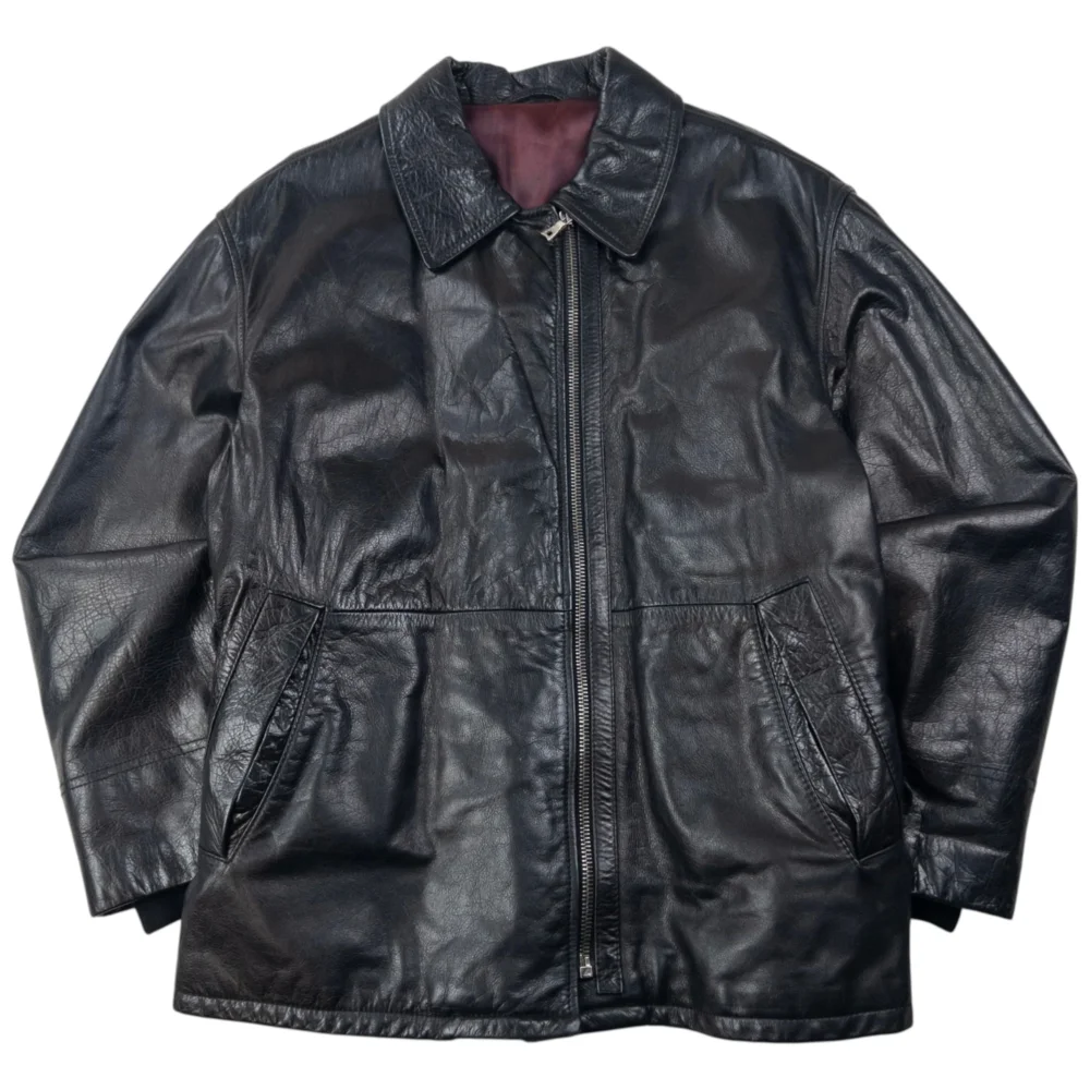 Vintage 90s Hugo Boss Asymmetrical Calfskin Leather Jacket Size XL