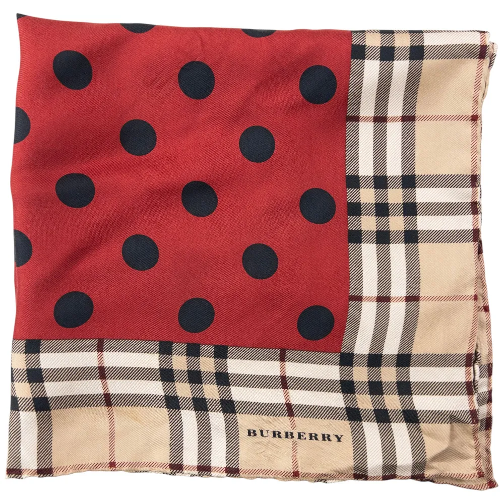 Vintage 2000s Burberry Nova Check Polka Dot Silk Scarf - 2