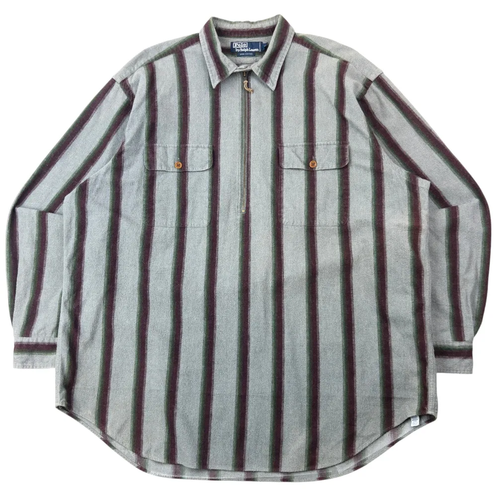 Vintage 90s Polo Ralph Lauren Striped Q Zip Shirt Size XXL