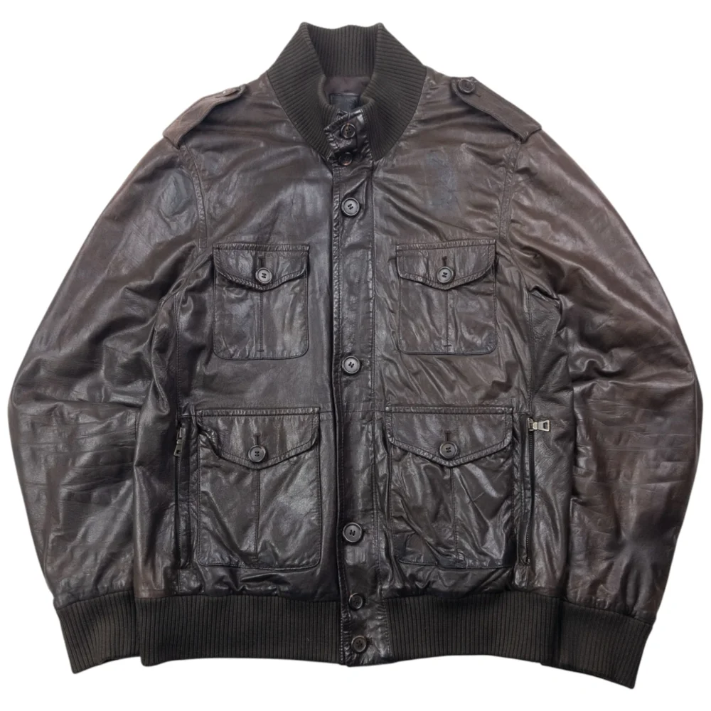 Vintage 2010 Prada Multi Pocket Leather Jacket Size L