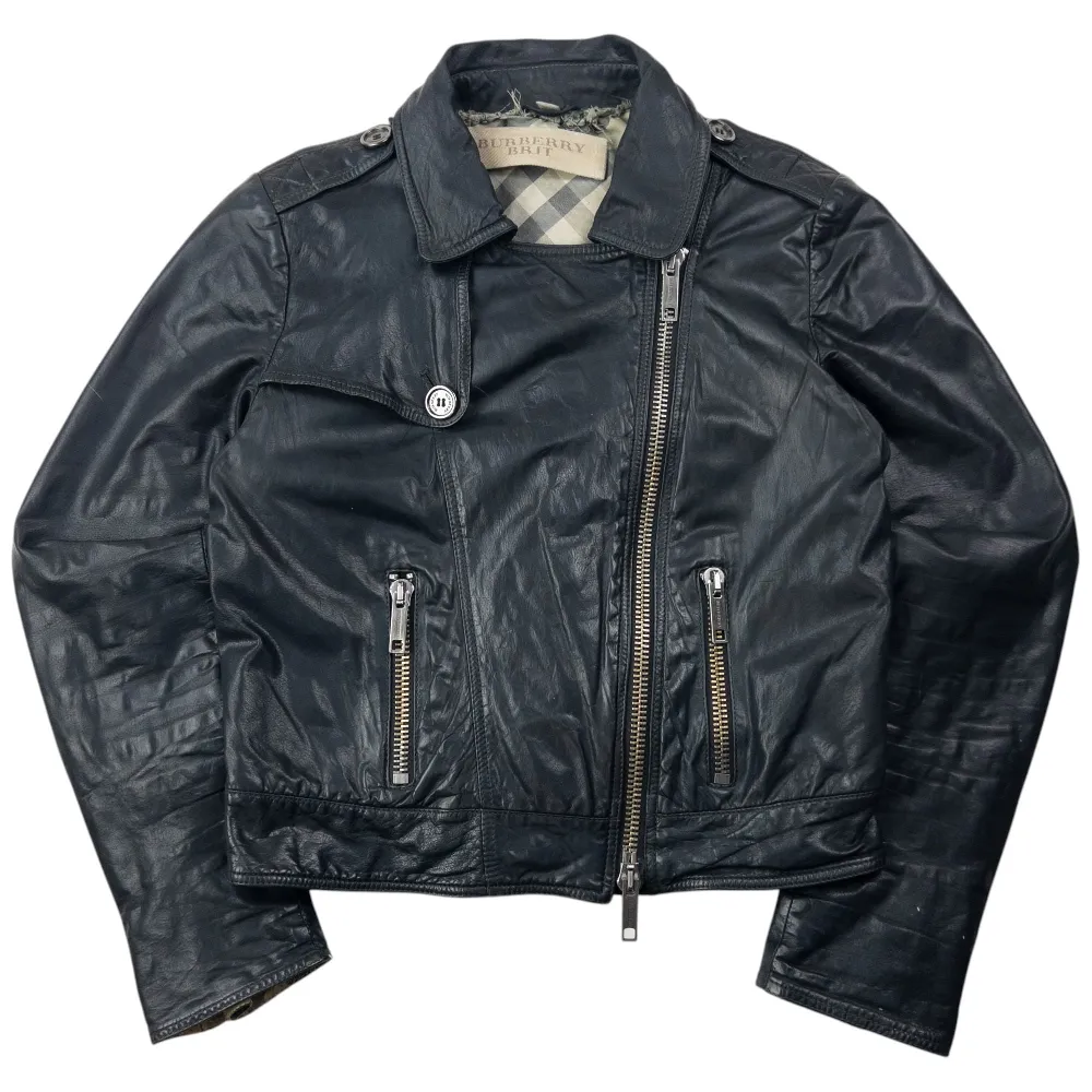 Vintage Burberry Brit Cropped Leather Jacket Womens Size M