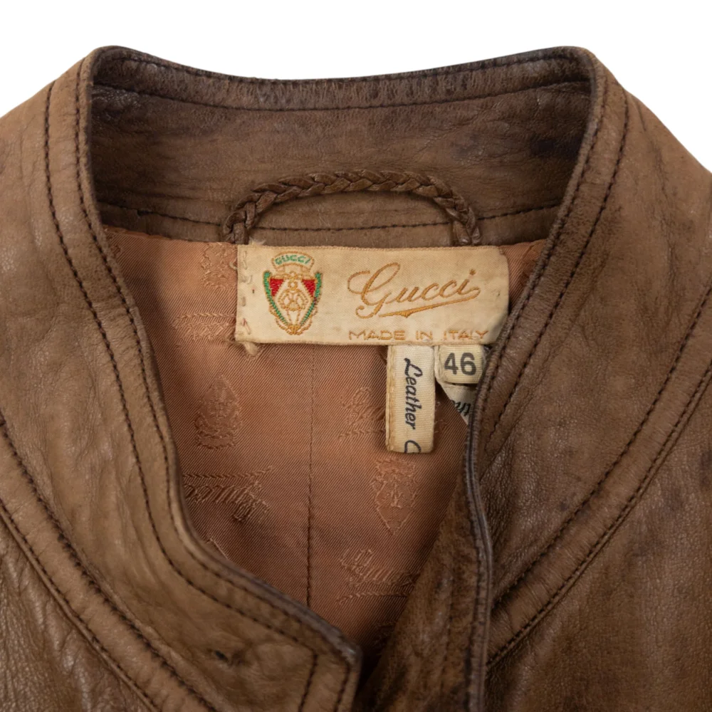 Vintage 80s Gucci Zip Up Leather Jacket Womens Size M - 3