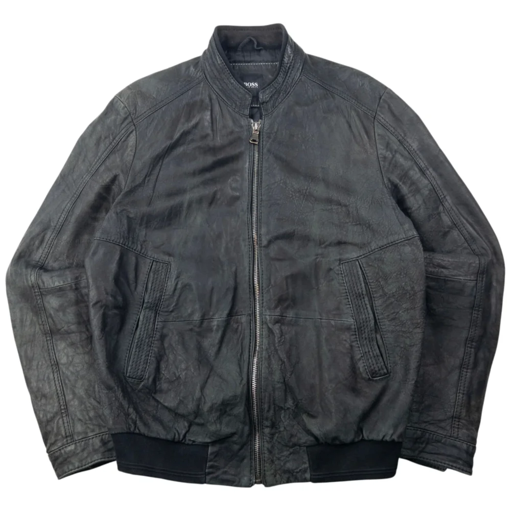 Vintage 2000s Hugo Boss Zip Up Leather Jacket Size M