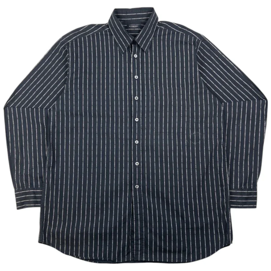 Vintage Burberry Text Stripe Long Sleeve Button Up Shirt Size L